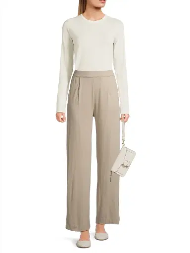 MAJESTIC FILATURES Women's Cashmere Crewneck Sweater - Milk - Size Large | Thumbnail 2