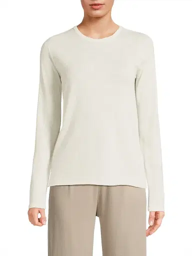 MAJESTIC FILATURES Women's Cashmere Crewneck Sweater - Milk - Size Large | Thumbnail 3