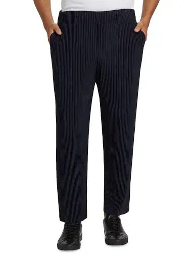 Homme Plissé Issey Miyake Men's Basic Straight-Fit Pleated Pants - Navy | Thumbnail 3 Homme Plissé Issey Miyake Men's Basic Straight-Fit Pleated Pants - Navy | Thumbnail 3
