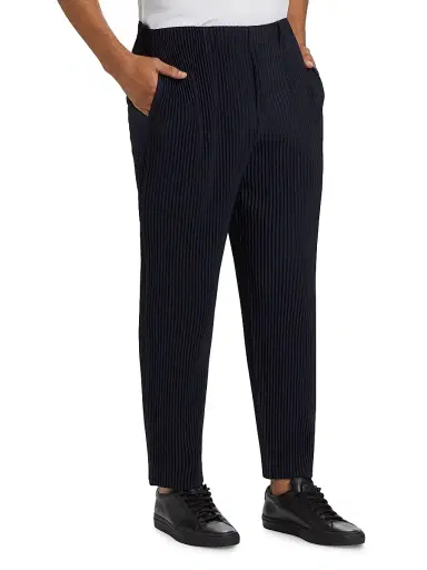 Homme Plissé Issey Miyake Men's Basic Straight-Fit Pleated Pants - Navy | Thumbnail 4 Homme Plissé Issey Miyake Men's Basic Straight-Fit Pleated Pants - Navy | Thumbnail 4