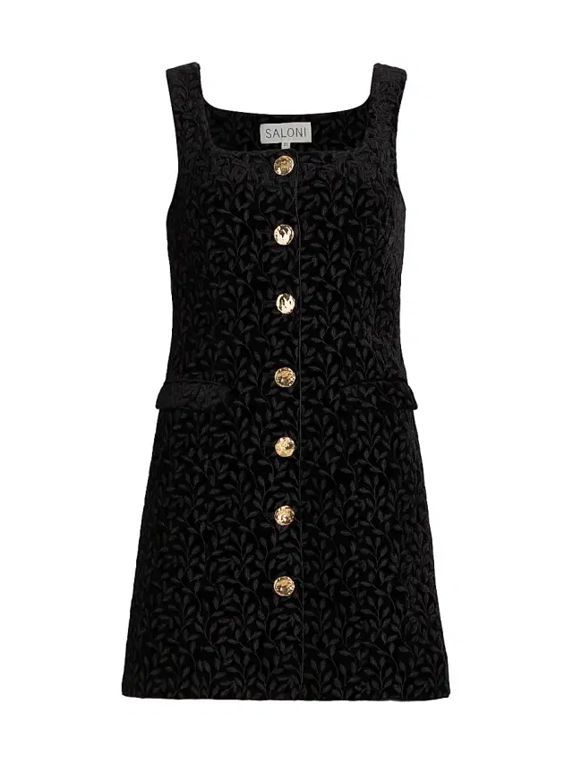 Saloni Women's Mika Floral Velvet Minidress - Noir Featherleaf