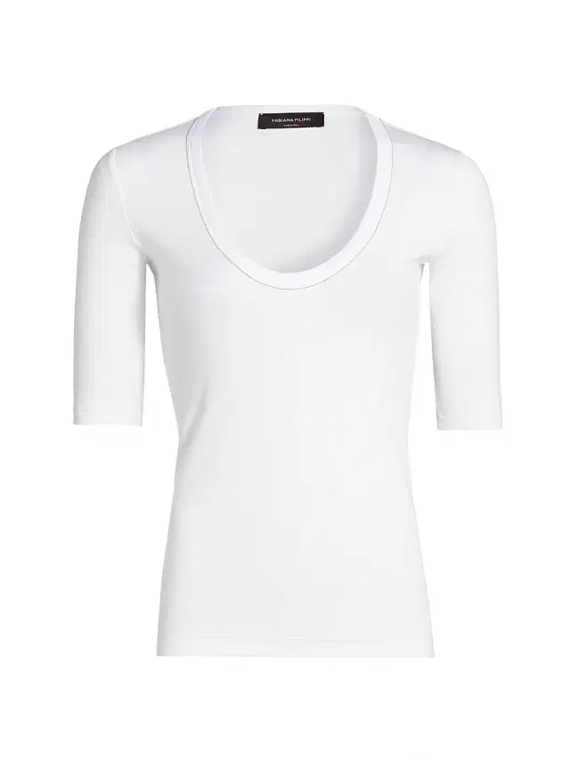 Women's Rib-Knit Jersey T-Shirt - Bianco Ottico