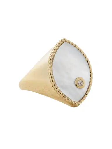 Yvonne Léon Chevalière Marquise 9-karat Gold, Mother-of-pearl And Diamond Signet Ring | Thumbnail 1