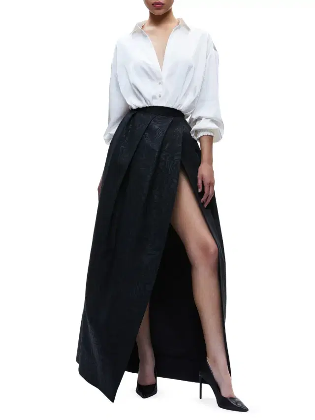 Women's Margarite Pleated Moire Wrap Maxi Skirt - Black