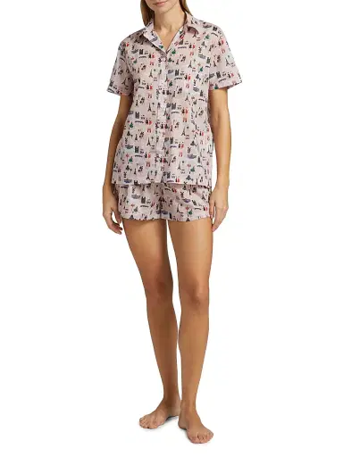 Pour Les Femmes Women's Paris Cotton Short Pajamas | Thumbnail 2 Pour Les Femmes Women's Paris Cotton Short Pajamas | Thumbnail 2