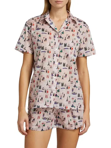 Pour Les Femmes Women's Paris Cotton Short Pajamas | Thumbnail 3 Pour Les Femmes Women's Paris Cotton Short Pajamas | Thumbnail 3