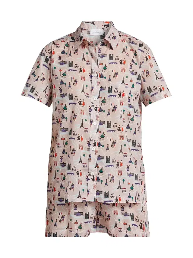 Pour Les Femmes Women's Paris Cotton Short Pajamas - Paris Travel Series