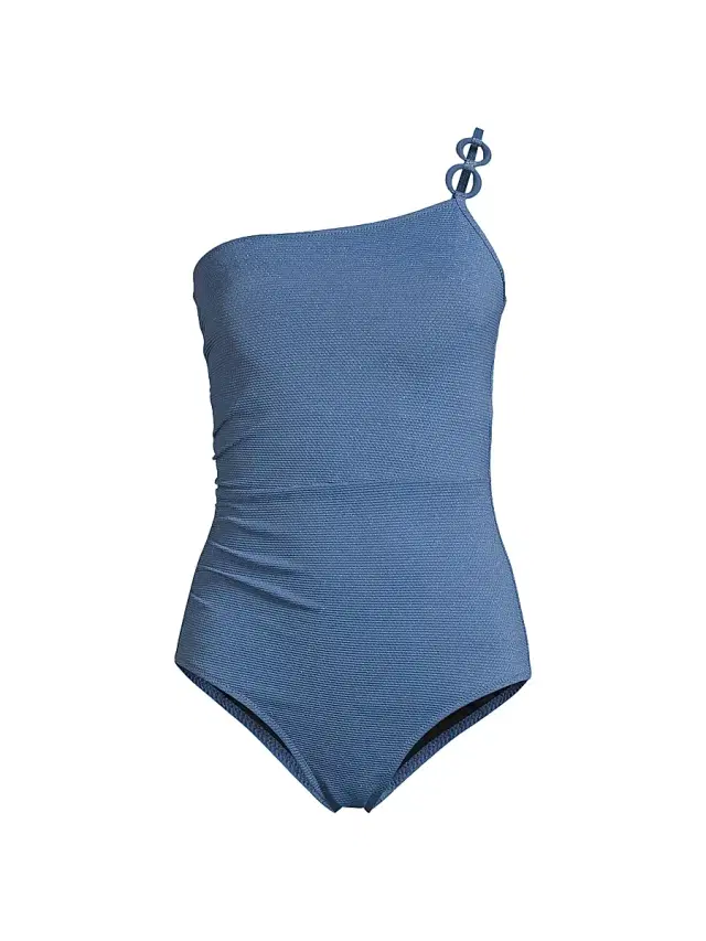 Change of Scenery Women's Kara Metallic Piqué One-Piece Swimsuit - Steel Blue Metallic Texture