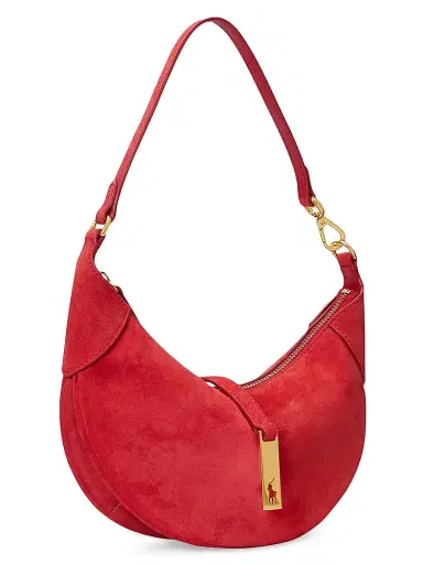 Polo Ralph Lauren Women's Polo ID Mini Suede Shoulder Bag - Geranium Red | Thumbnail 3 Polo Ralph Lauren Women's Polo ID Mini Suede Shoulder Bag - Geranium Red | Thumbnail 3