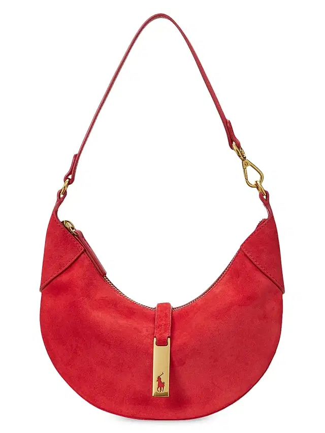Women's Polo ID Mini Suede Shoulder Bag - Geranium Red