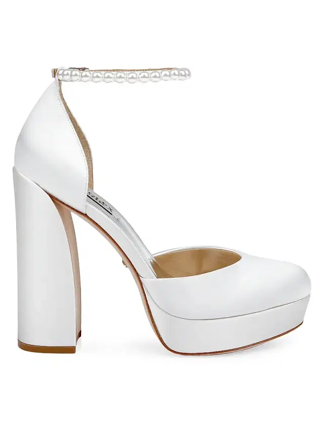 Badgley Mischka Women's Felixa 125MM Imitation Pearl-Embellished Satin Platform Pumps - White Satin