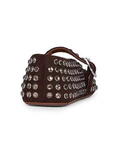 ALAIA Women's Leather & Strass Ballet Flats - Brun Fonce | Thumbnail 3 ALAIA Women's Leather & Strass Ballet Flats - Brun Fonce | Thumbnail 3