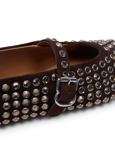 ALAIA Women's Leather & Strass Ballet Flats - Brun Fonce | Thumbnail 5 ALAIA Women's Leather & Strass Ballet Flats - Brun Fonce | Thumbnail 5
