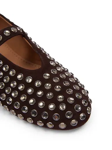 ALAIA Women's Leather & Strass Ballet Flats - Brun Fonce | Thumbnail 6 ALAIA Women's Leather & Strass Ballet Flats - Brun Fonce | Thumbnail 6