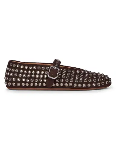 ALAIA Women's Leather & Strass Ballet Flats - Brun Fonce | Thumbnail 1 ALAIA Women's Leather & Strass Ballet Flats - Brun Fonce | Thumbnail 1