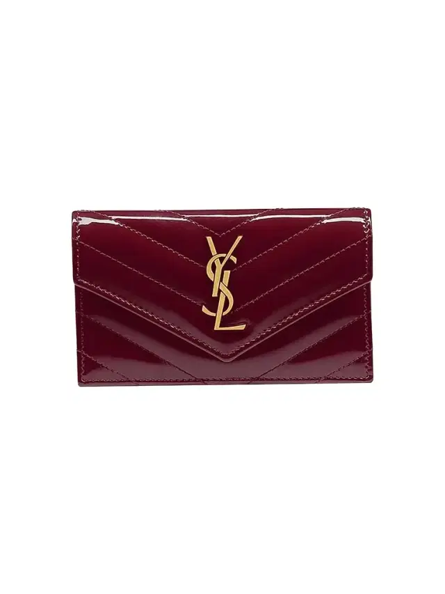 Saint Laurent Women's Cassandre Matelassé Fragments Flap Card Case in Patent Leather - Dark Red Wine