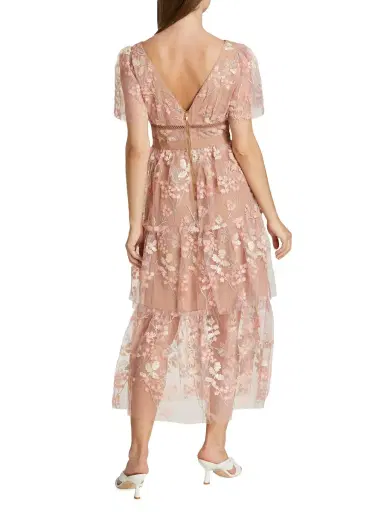 Self-Portrait Women's Semi-Sheer Sequin-Embroidered Midi-Dress - Pink | Thumbnail 4 Self-Portrait Women's Semi-Sheer Sequin-Embroidered Midi-Dress - Pink | Thumbnail 4