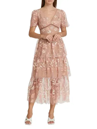 Self-Portrait Women's Semi-Sheer Sequin-Embroidered Midi-Dress - Pink | Thumbnail 1 Self-Portrait Women's Semi-Sheer Sequin-Embroidered Midi-Dress - Pink | Thumbnail 1