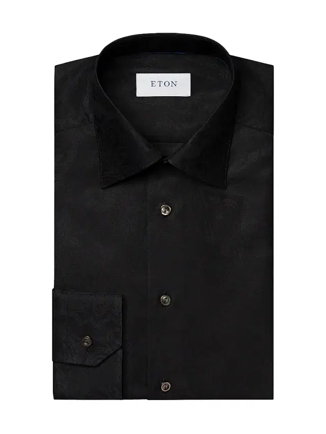 Men's Contemporary-Fit Floral Jacquard Shirt - Black