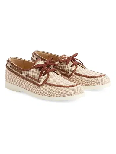 Valentino Garavani Men's Palm Avenue Canvas and Nappa Boat Shoes - Beige | Thumbnail 2 Valentino Garavani Men's Palm Avenue Canvas and Nappa Boat Shoes - Beige | Thumbnail 2