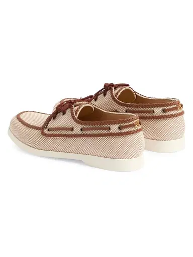 Valentino Garavani Men's Palm Avenue Canvas and Nappa Boat Shoes - Beige | Thumbnail 3 Valentino Garavani Men's Palm Avenue Canvas and Nappa Boat Shoes - Beige | Thumbnail 3