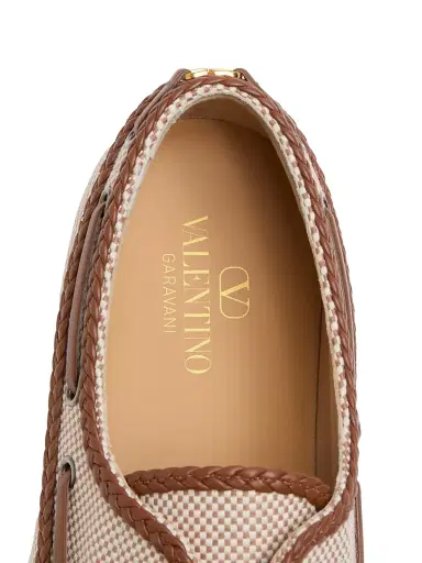 Valentino Garavani Men's Palm Avenue Canvas and Nappa Boat Shoes - Beige | Thumbnail 6 Valentino Garavani Men's Palm Avenue Canvas and Nappa Boat Shoes - Beige | Thumbnail 6