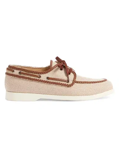 Valentino Garavani Men's Palm Avenue Canvas and Nappa Boat Shoes - Beige | Thumbnail 1 Valentino Garavani Men's Palm Avenue Canvas and Nappa Boat Shoes - Beige | Thumbnail 1
