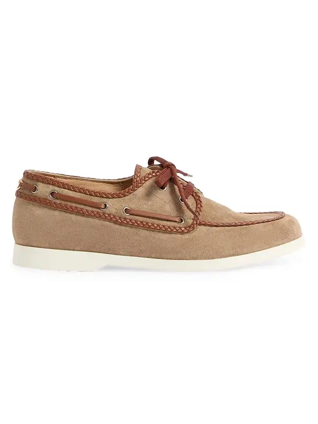 Valentino Garavani Men's Palm Avenue Crust and Nappa Leather Boat Shoe - Khaki Tobacco