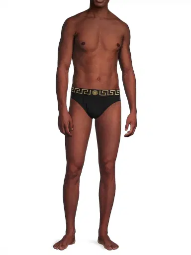 Versace Men's Logo Band Briefs 2-Pack - Black Gold Greek - Size XS | Thumbnail 2 Versace Men's Logo Band Briefs 2-Pack - Black Gold Greek - Size XS | Thumbnail 2
