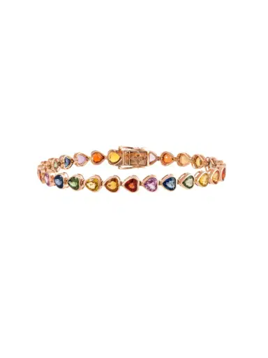 Wish Fine Jewelry 14.58ct Multi Sapphire 18K Gold Bezel Heart Bracelet | Thumbnail 1 Wish Fine Jewelry 14.58ct Multi Sapphire 18K Gold Bezel Heart Bracelet | Thumbnail 1