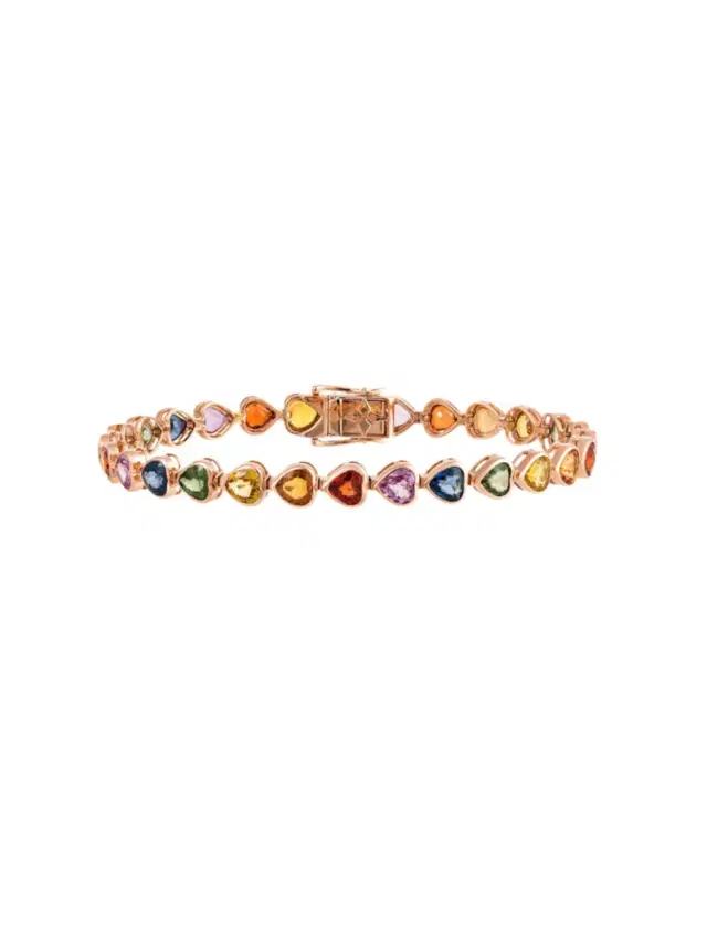 14.58ct Multi Sapphire 18K Gold Bezel Heart Bracelet