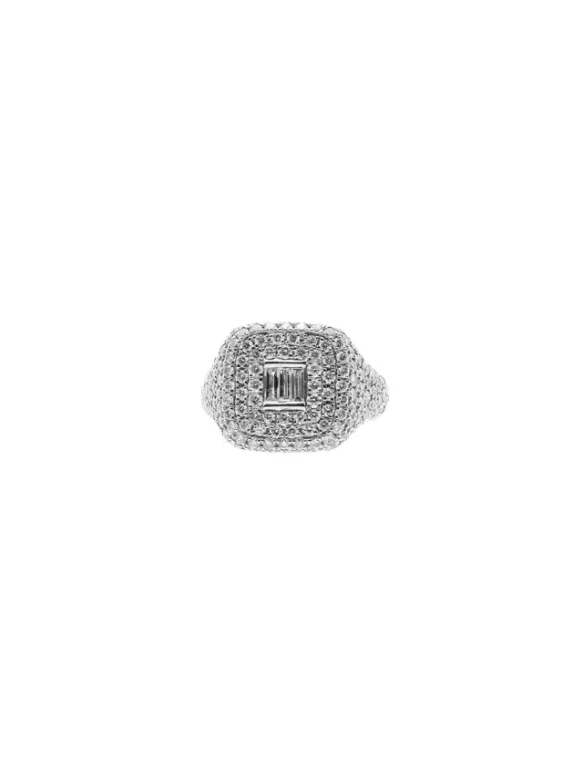 Wish Fine Jewelry 2.40ct Diamond 18K Gold Round Baguette Pave Signet Ring