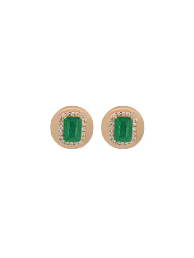 Wish Fine Jewelry 2.40ct Diamond Emerald 18K Gold Button Stud Earrings | Thumbnail 1 Wish Fine Jewelry 2.40ct Diamond Emerald 18K Gold Button Stud Earrings | Thumbnail 1