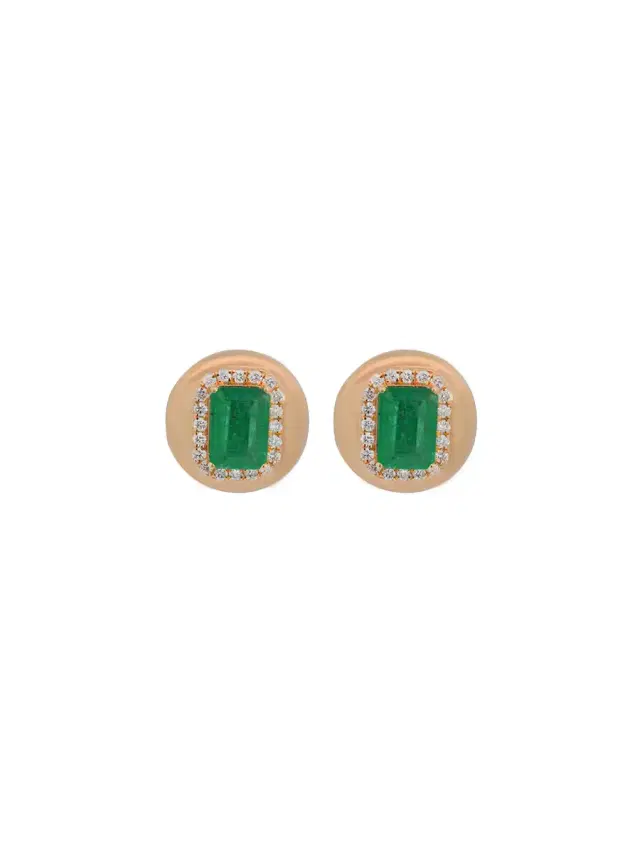 Wish Fine Jewelry 2.40ct Diamond Emerald 18K Gold Button Stud Earrings