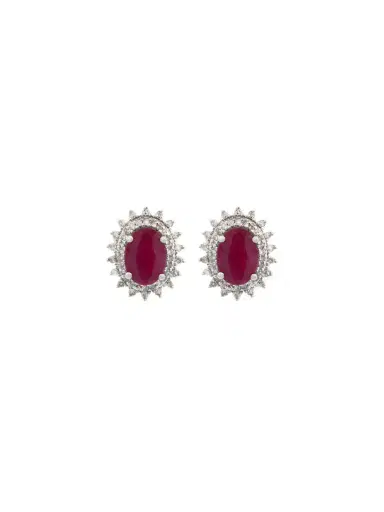 Wish Fine Jewelry 2.41ct Ruby Diamond 14K Gold Halo Stud Earrings | Thumbnail 2