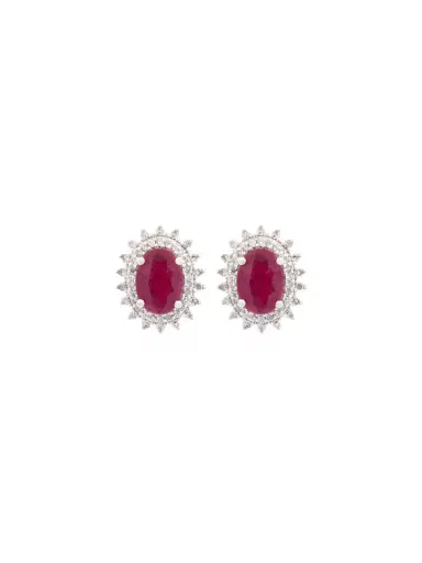 Wish Fine Jewelry 2.41ct Ruby Diamond 14K Gold Halo Stud Earrings | Thumbnail 1