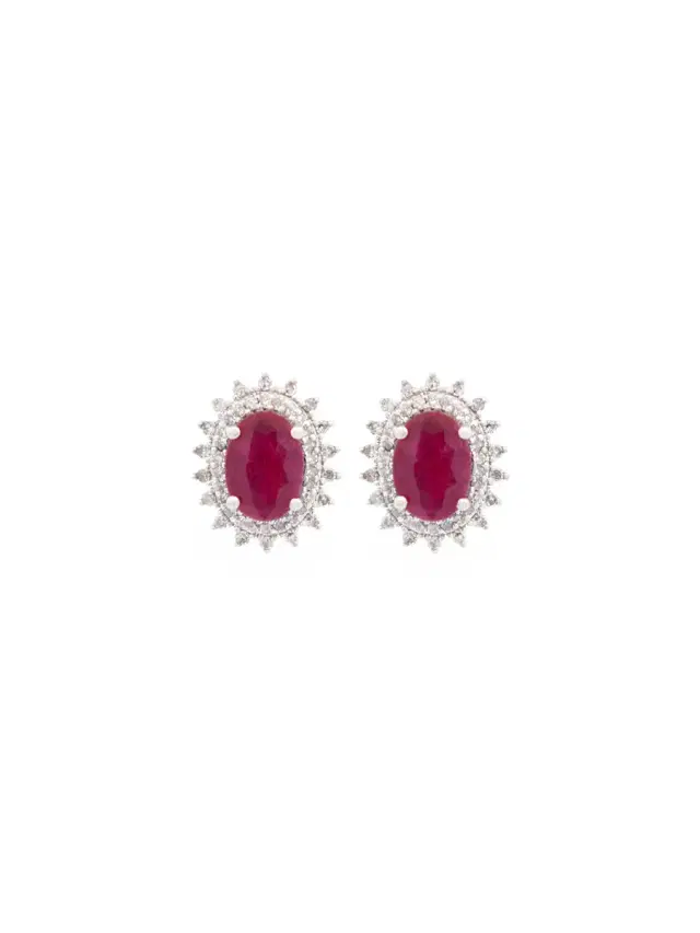 Wish Fine Jewelry 2.41ct Ruby Diamond 14K Gold Halo Stud Earrings
