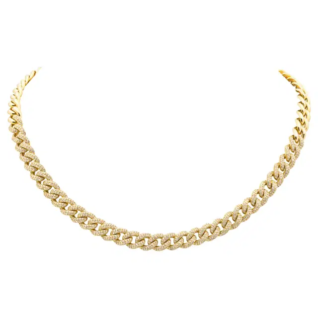 2.53ct Diamond 18K Gold Pave Miami Cuban Link Chain Necklace