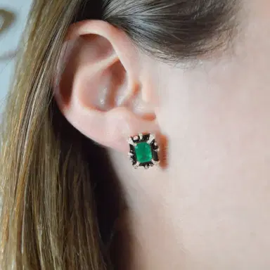 Wish Fine Jewelry 2.64ct Emerald Diamond 14K Gold Halo Earrings | Thumbnail 2