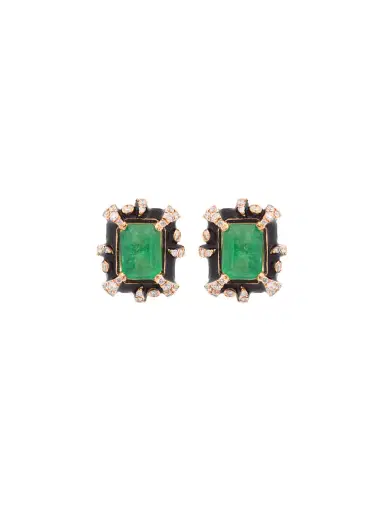Wish Fine Jewelry 2.64ct Emerald Diamond 14K Gold Halo Earrings | Thumbnail 1