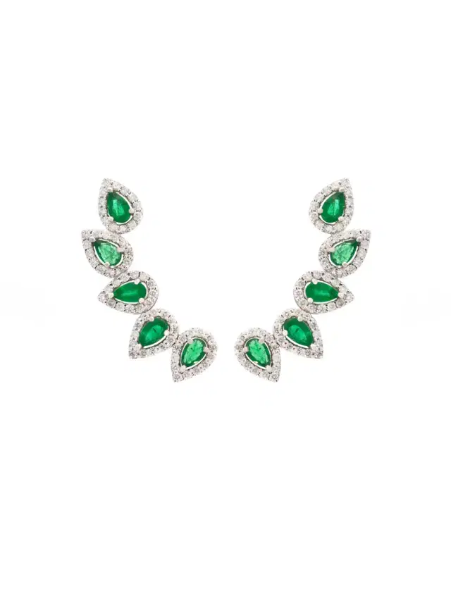 2.72ct Diamond Emerald 18K Gold Climber Earrings
