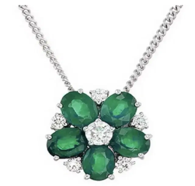 2.76ct Diamond & Emerald 14K Gold Nekclace