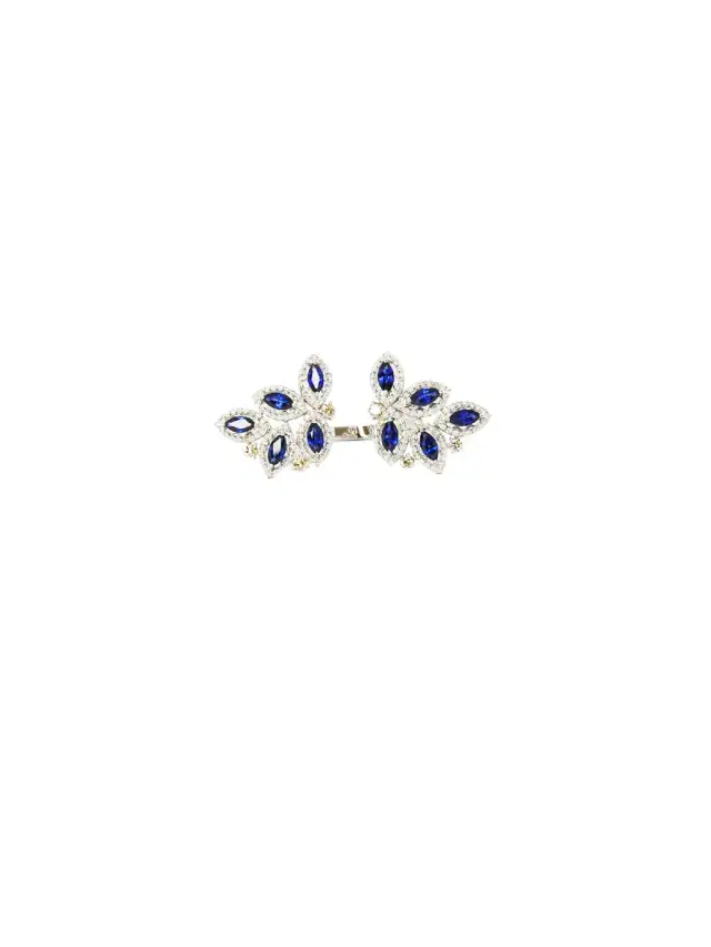 2.77ct Diamond Sapphire 18K Gold Leaf Ring