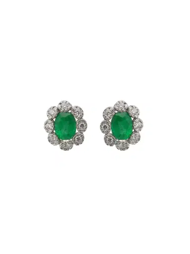 Wish Fine Jewelry 2.84ct Diamond Emerald 18K Gold Halo Stud Earrings | Thumbnail 1 Wish Fine Jewelry 2.84ct Diamond Emerald 18K Gold Halo Stud Earrings | Thumbnail 1