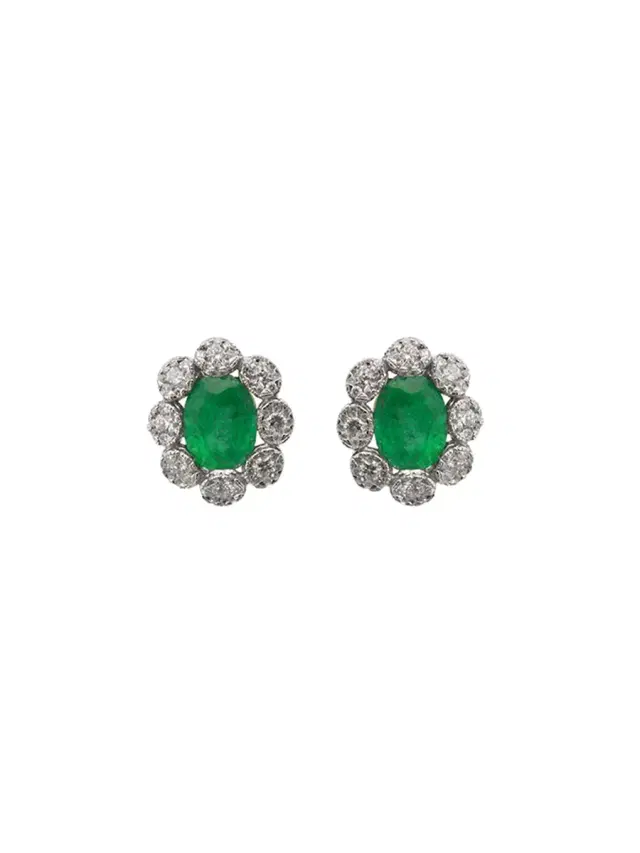 Wish Fine Jewelry 2.84ct Diamond Emerald 18K Gold Halo Stud Earrings