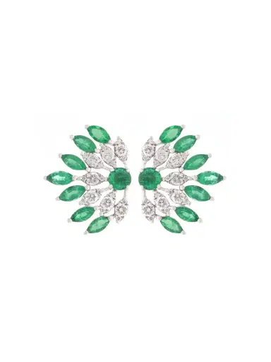 Wish Fine Jewelry 2.85ct Diamond Emerald 18K Gold Leaf Earrings | Thumbnail 1