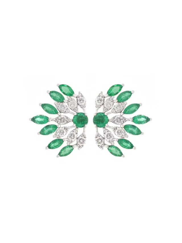 Wish Fine Jewelry 2.85ct Diamond Emerald 18K Gold Leaf Earrings