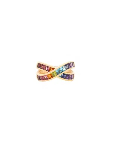 Wish Fine Jewelry 2.95ct Multi Sapphire 14K Gold Crossover Ring | Thumbnail 1 Wish Fine Jewelry 2.95ct Multi Sapphire 14K Gold Crossover Ring | Thumbnail 1