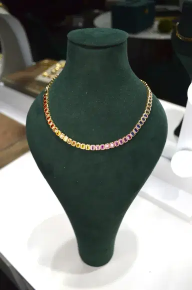 Wish Fine Jewelry 20.31ct Multi Color Sapphire 14K Gold Emerald Cut Half Necklace | Thumbnail 2 Wish Fine Jewelry 20.31ct Multi Color Sapphire 14K Gold Emerald Cut Half Necklace | Thumbnail 2