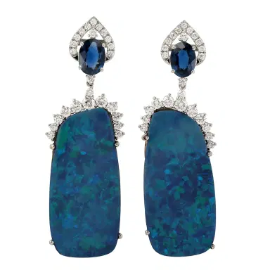 Wish Fine Jewelry 23.14ct Opal Blue Sapphire Diamond Dangle 18K Gold Earrings | Thumbnail 1